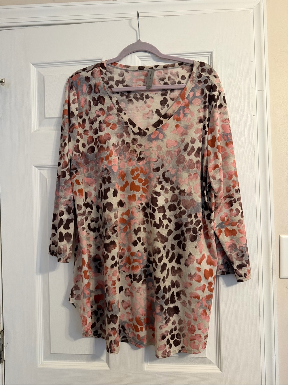 Honeyme V-Neck Animal Print Long Sleeve Top - Pink & Brown